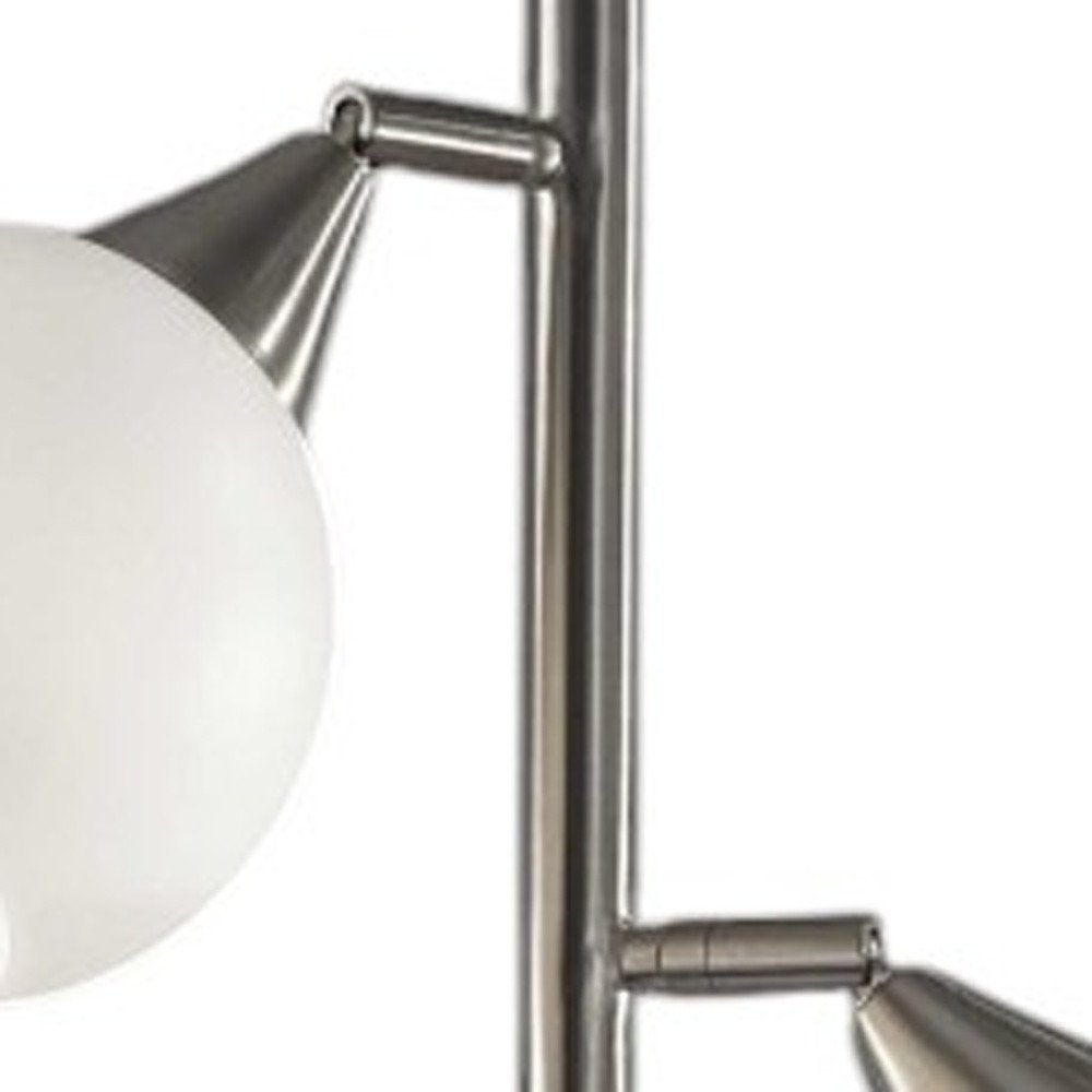 71" Silver Metal Floor Lamp With White Dome Shade