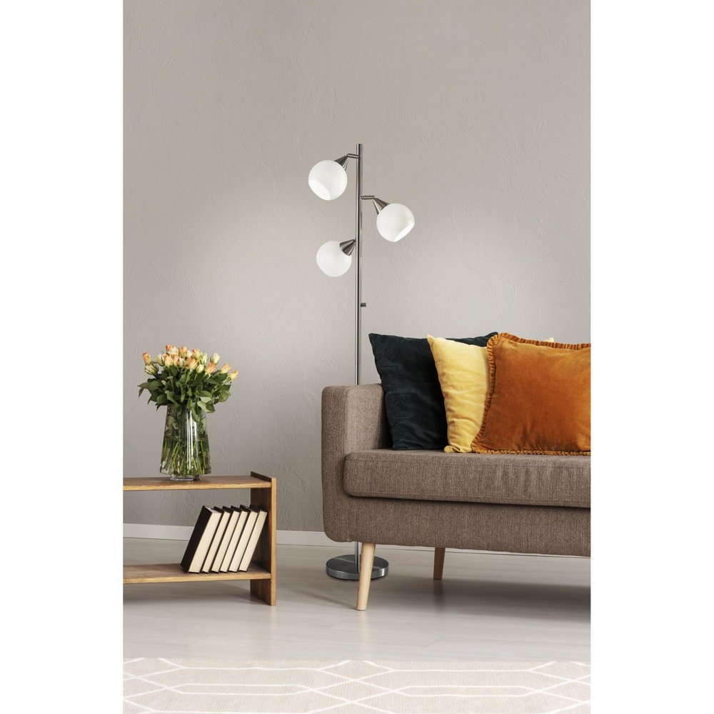 71" Silver Metal Floor Lamp With White Dome Shade