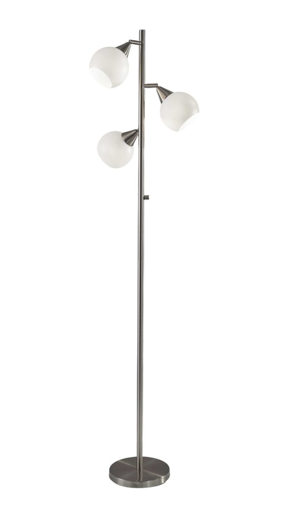 71" Silver Metal Floor Lamp With White Dome Shade