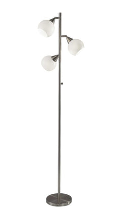 71" Silver Metal Floor Lamp With White Dome Shade