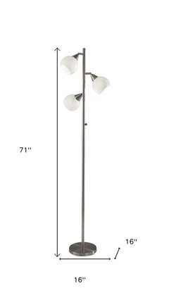 71" Silver Metal Floor Lamp With White Dome Shade
