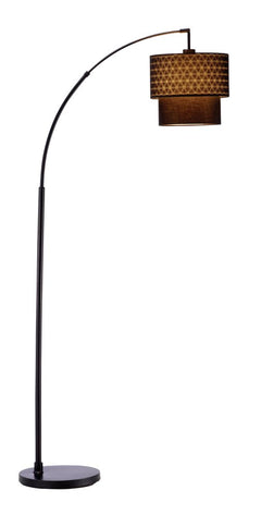 71" Brown And Black Arched Floor Lamp With Brown Fabric Drum Shade