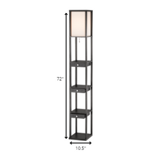 72" Black And Off White Column Floor Lamp With Off White Fabric Rectangular Shade