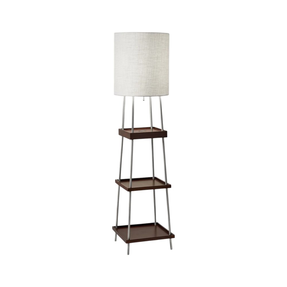 63" Brown And White Column Floor Lamp With White Fabric Drum Shade