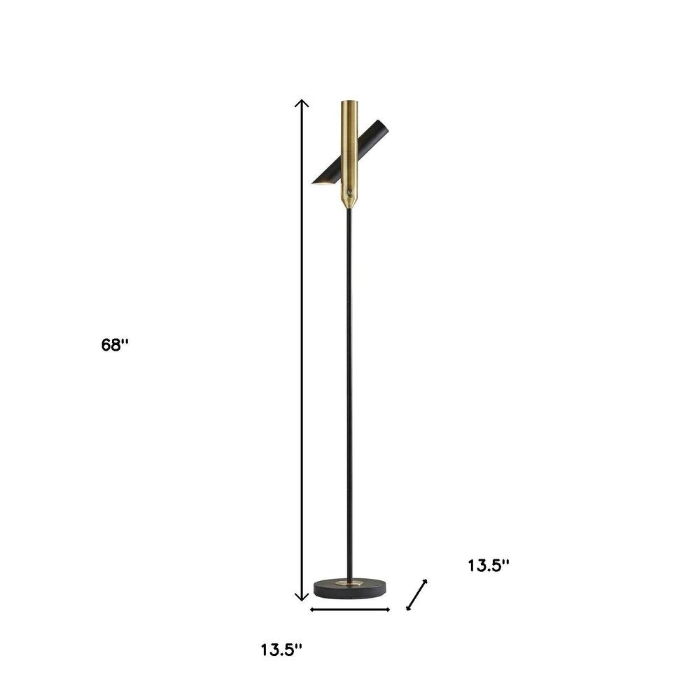 68" Black Metal LED Floor Lamp With Black Metal Cylinder Shade