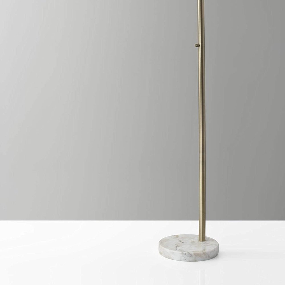 74" Brass Metal Arc Floor Lamp With Off White Linen Drum Shade