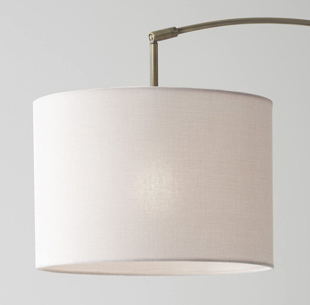 74" Brass Metal Arc Floor Lamp With Off White Linen Drum Shade