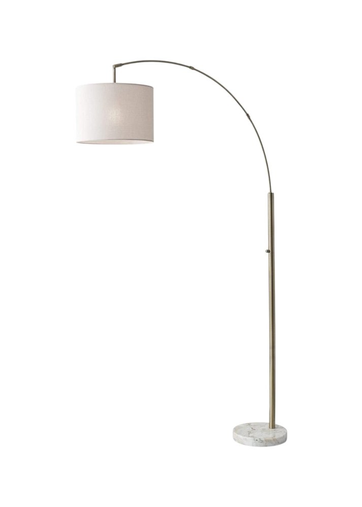 74" Brass Metal Arc Floor Lamp With Off White Linen Drum Shade