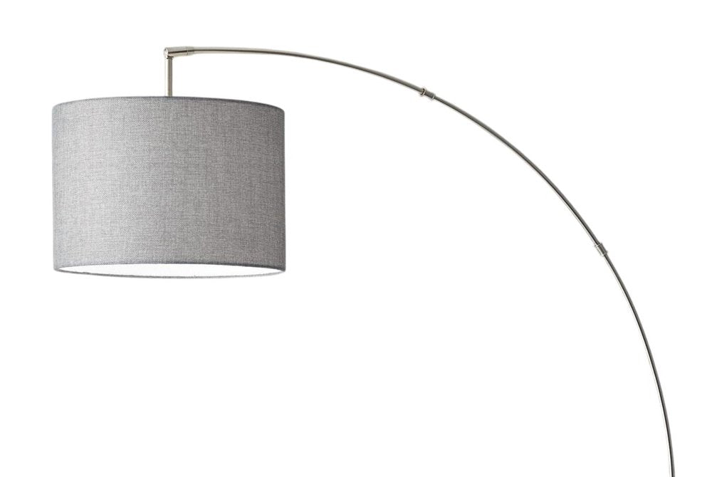 74" Brass Metal Arc Floor Lamp With Off White Linen Drum Shade