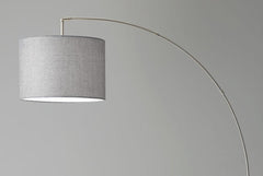 74" Brass Metal Arc Floor Lamp With Off White Linen Drum Shade