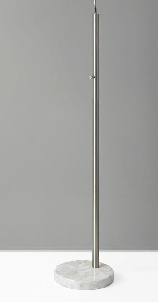 74" Brass Metal Arc Floor Lamp With Off White Linen Drum Shade