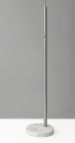74" Brass Metal Arc Floor Lamp With Off White Linen Drum Shade
