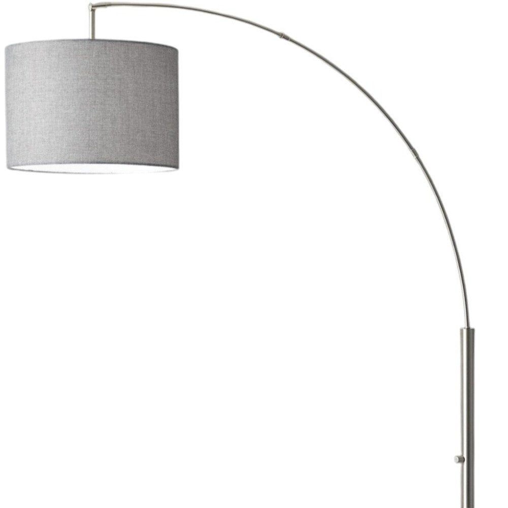 74" Brass Metal Arc Floor Lamp With Off White Linen Drum Shade