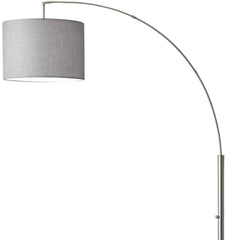 74" Brass Metal Arc Floor Lamp With Off White Linen Drum Shade