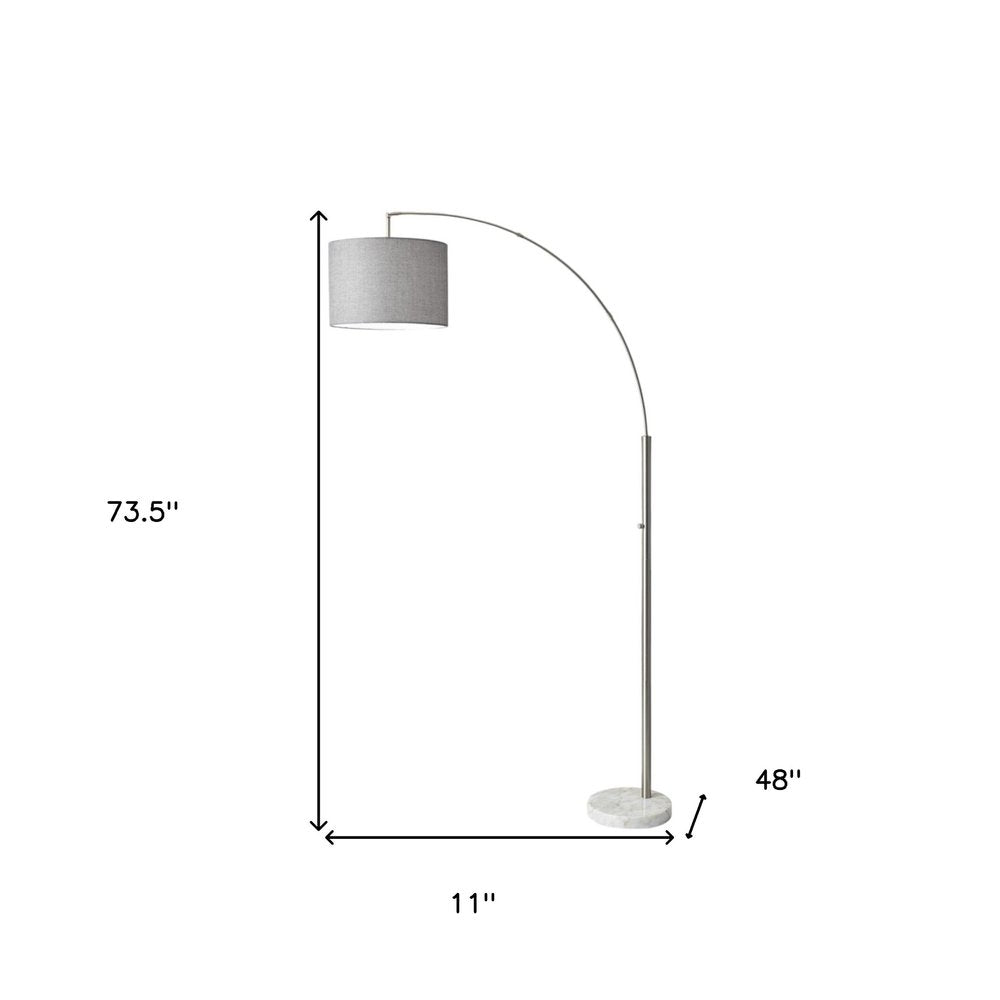 74" Brass Metal Arc Floor Lamp With Off White Linen Drum Shade