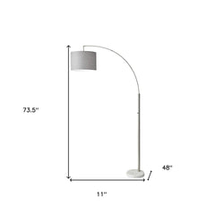 74" Brass Metal Arc Floor Lamp With Off White Linen Drum Shade