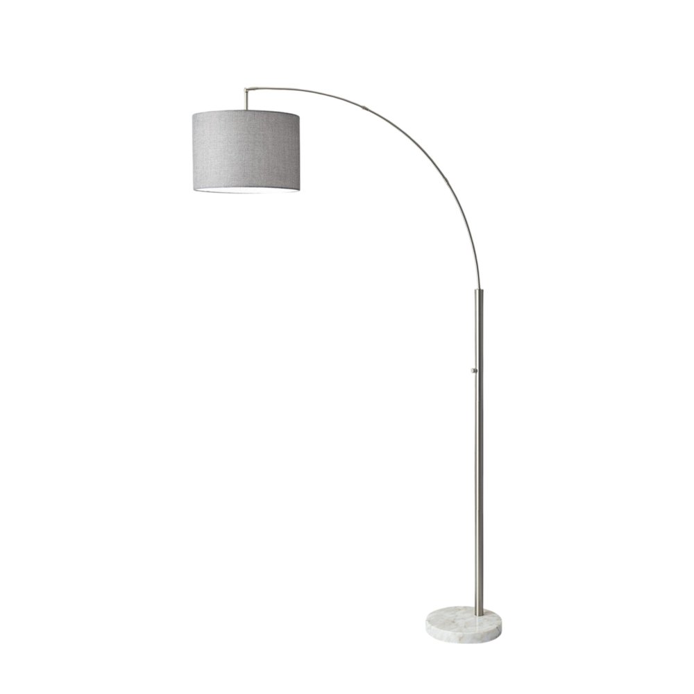 74" Brass Metal Arc Floor Lamp With Off White Linen Drum Shade