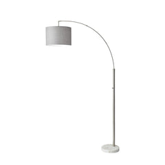 74" Brass Metal Arc Floor Lamp With Off White Linen Drum Shade