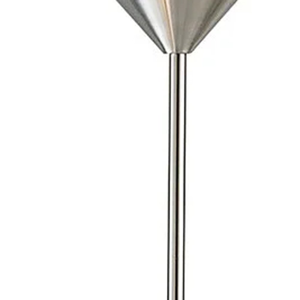 71" Silver Metal Two Light Torchiere Floor Lamp With White Bowl Shade