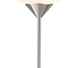71" Silver Metal Two Light Torchiere Floor Lamp With White Bowl Shade