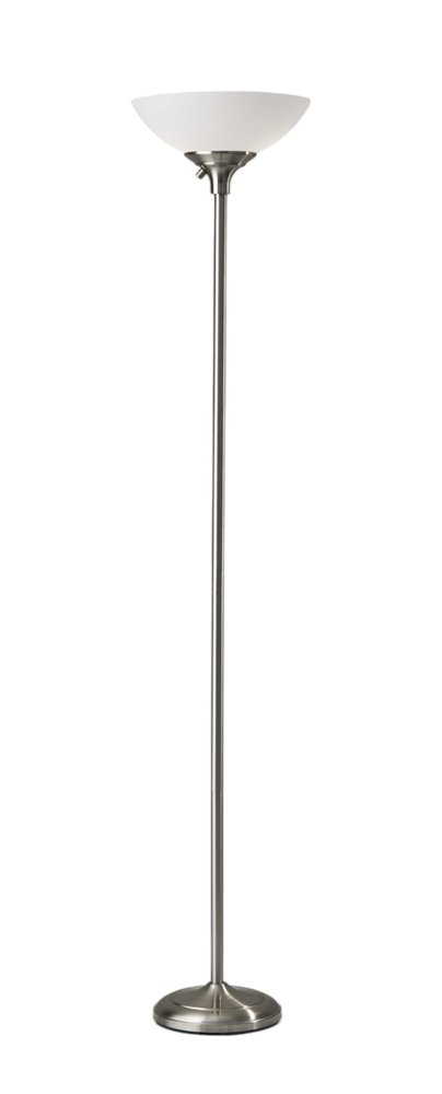 71" Silver Metal Torchiere Floor Lamp With White Bowl Shade