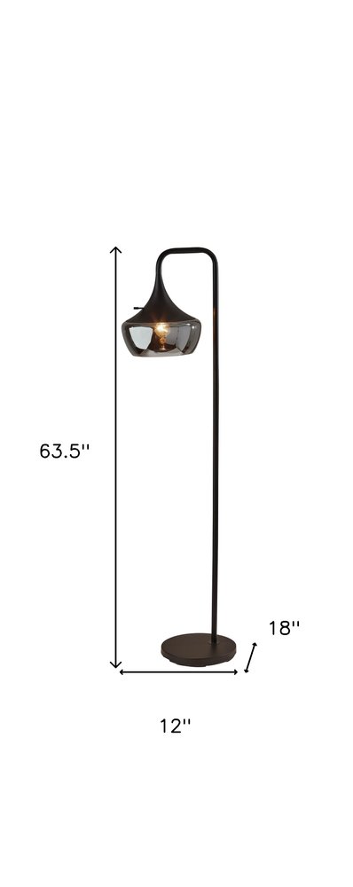 64" Black Task Floor Lamp With Black Glass Bowl Shade