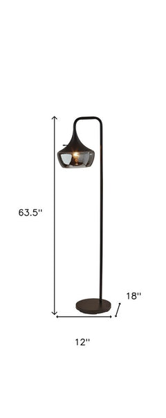 64" Black Task Floor Lamp With Black Glass Bowl Shade