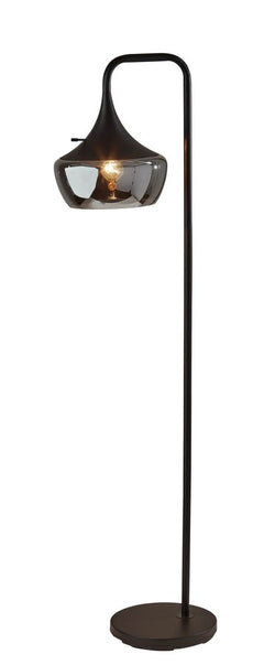 64" Black Task Floor Lamp With Black Glass Bowl Shade