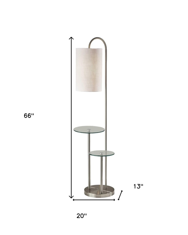 66" Silver Tray Table Floor Lamp With White Fabric Drum Shade