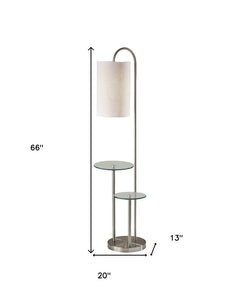 66" Silver Tray Table Floor Lamp With White Fabric Drum Shade