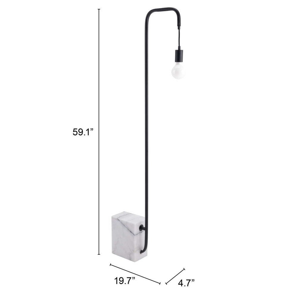 59" Black And White Marble And Steel LED Floor Lamp