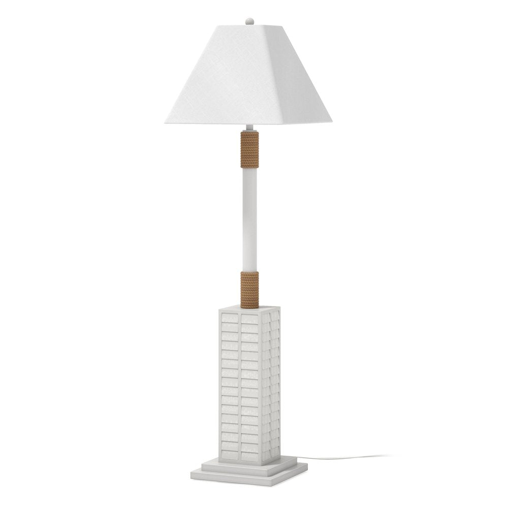 63" White Polyresin Floor Lamp With White Linen Shade