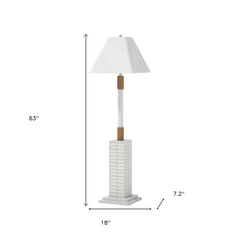 63" White Polyresin Floor Lamp With White Linen Shade