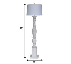 63" White Resin Floor Lamp With White Fabric Drum Shade