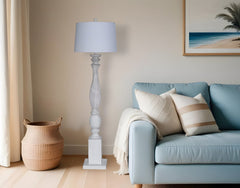 63" White Resin Floor Lamp With White Fabric Drum Shade