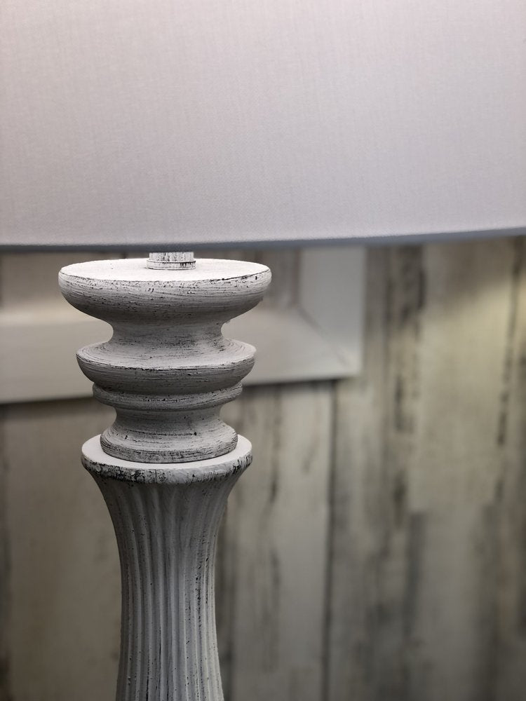 63" White Resin Floor Lamp With White Fabric Drum Shade