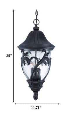 XL Three Light Matte Black Leaf Detail Hanging Light