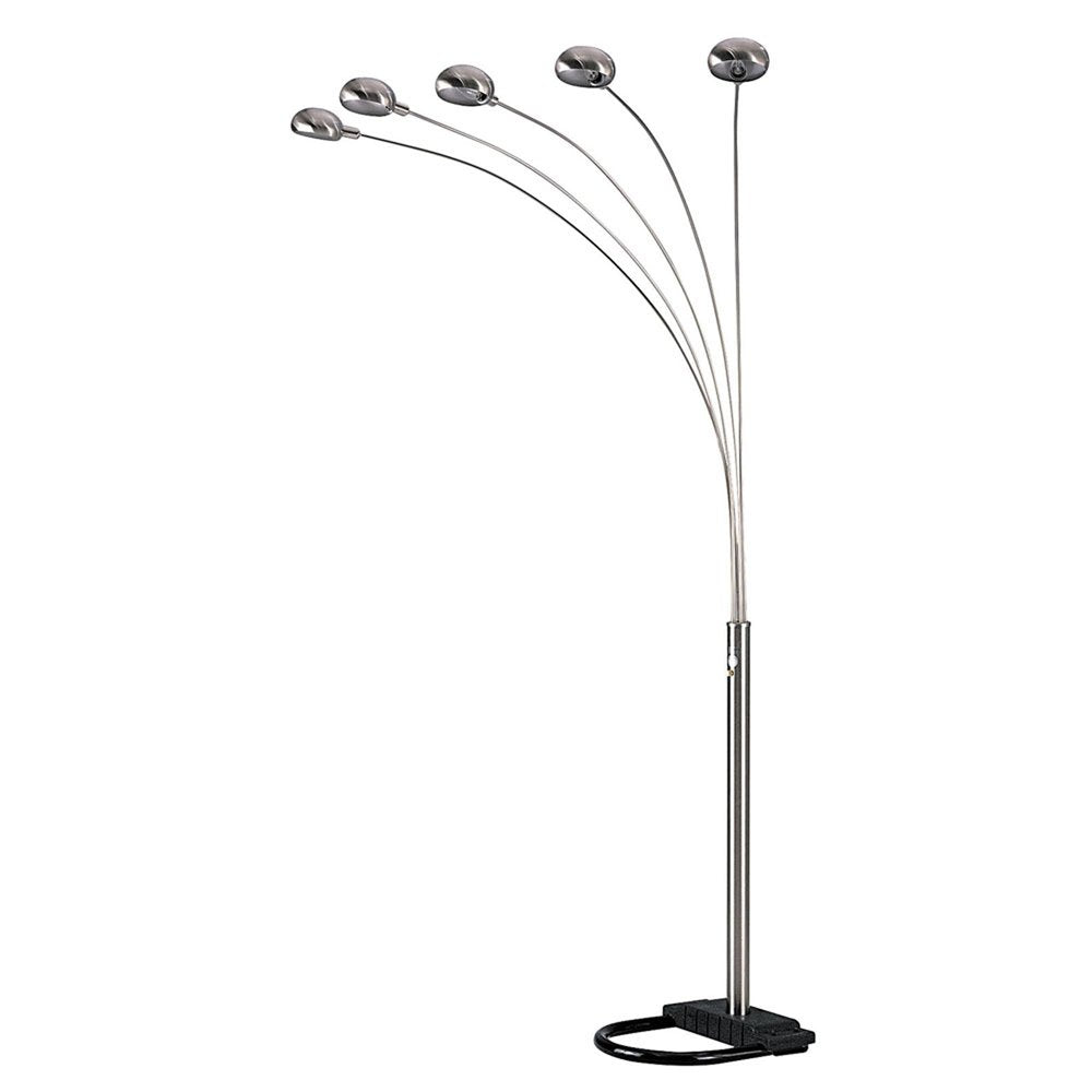 84" Gold Five Light Arc Floor Lamp With Brass Metal Dome Shade