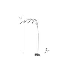 72" Silver Four Light LED Arc Floor Lamp With White