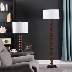 61" Brown And White Resin Floor Lamp With White Fabric Drum Shade