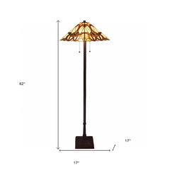 62" Beige Two Light Floor Lamp With Brown And White Glass Cone Shade