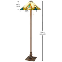 62" Two Light Tiffany Style Floor Lamp With Amber Blue And Green Stained Glass Shade