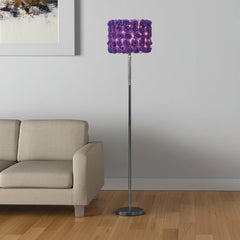 63" Steel and Acrylic Floor Lamp With Yellow Flowers Fabric Drum Shade