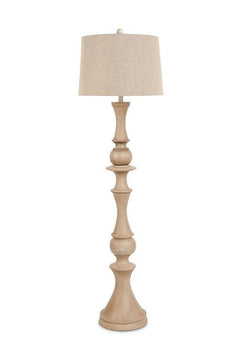 63" Natural Sculpted Stick Floor Lamp With Beige Burlap Drum Shade