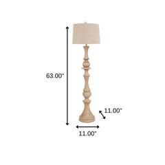 63" Natural Sculpted Stick Floor Lamp With Beige Burlap Drum Shade