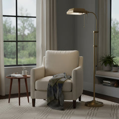 57" Brass Adjustable Traditional Shaped Floor Lamp With Bronze Square Shade