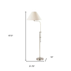 68" Nickel Adjustable Floor Lamp With White Fabric Empire Shade