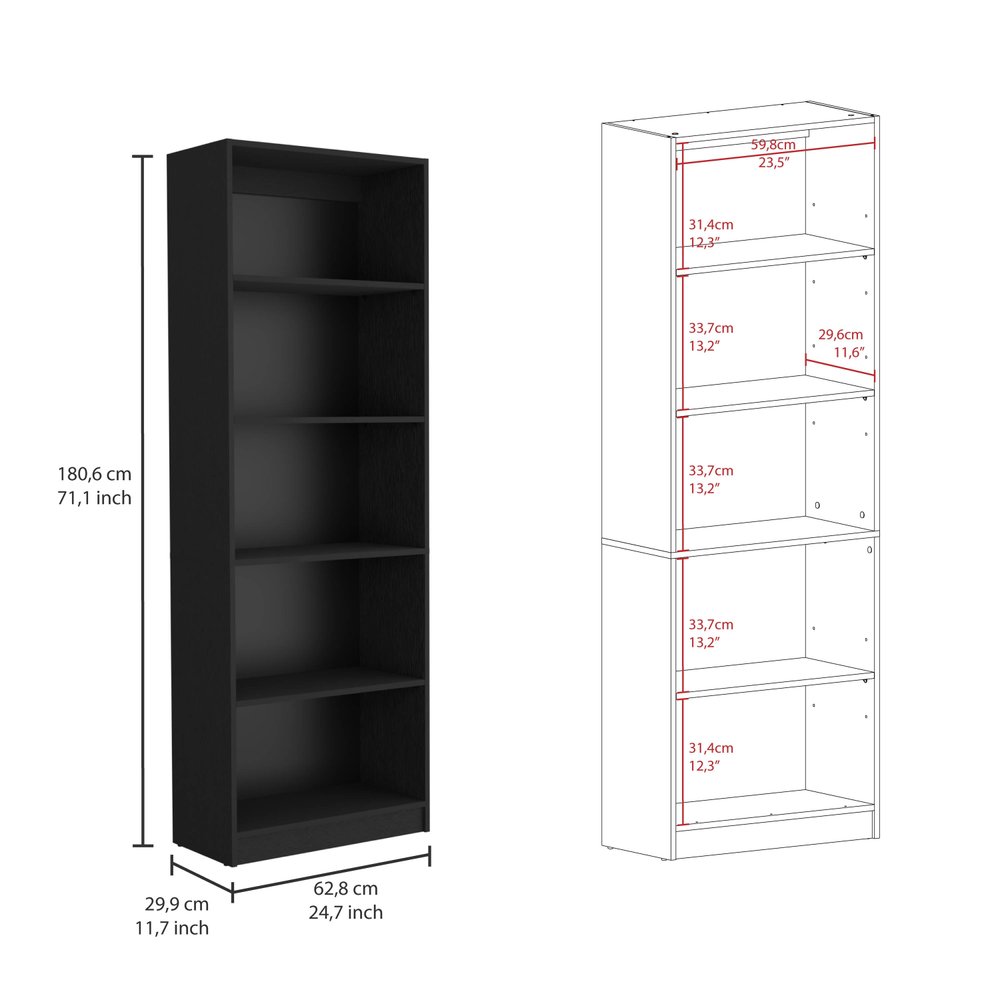 Set of Two Black Wood Multi Tier Bookcases