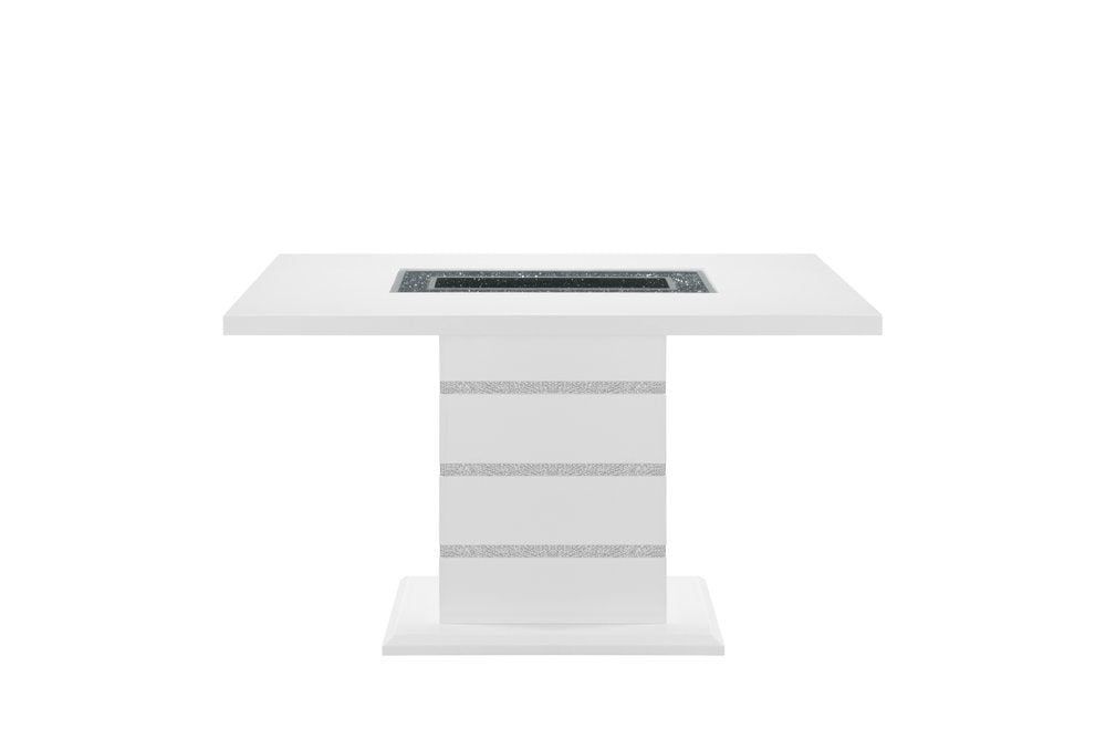 63" White Silver And Black Glass Faux Crystal And Wood Rectangular Bar Table