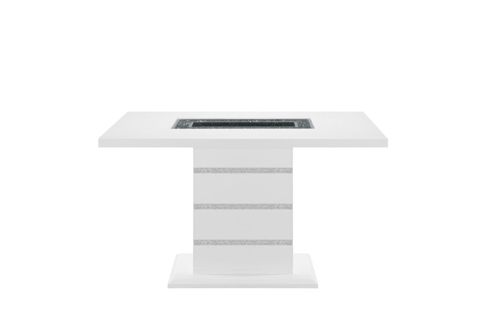 63" White Silver And Black Glass Faux Crystal And Wood Rectangular Bar Table